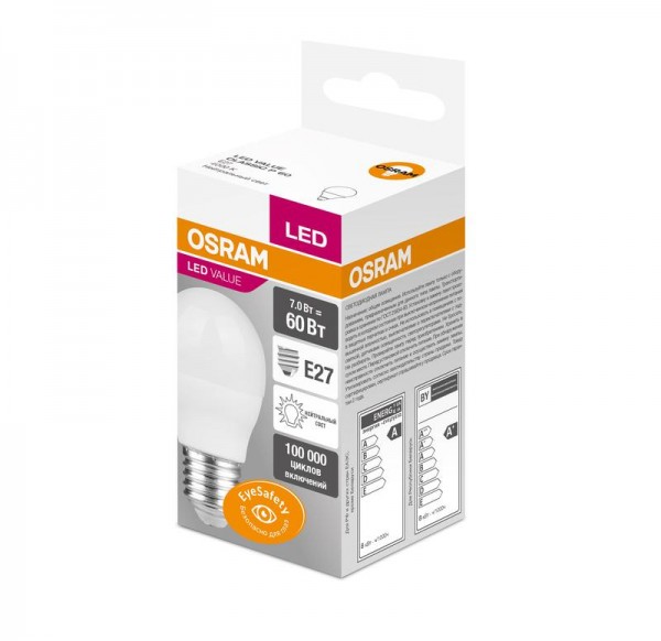  Лампа светодиодная VALUE CLP60 7W/840 230В FR E27 OSRAM 4058075479531 