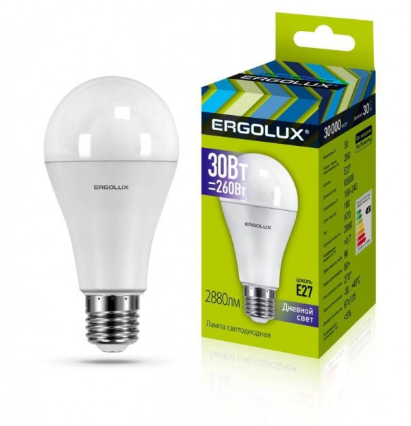  Лампа светодиодная LED-A70-30W-E27-6K ЛОН 30Вт E27 6500К 180-240В Ergolux 14230 