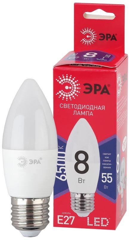  Лампа светодиодная B35-8W-865-E27 R (диод свеча 8Вт хол E27) (10/100/3500) ЭРА Б0045342 