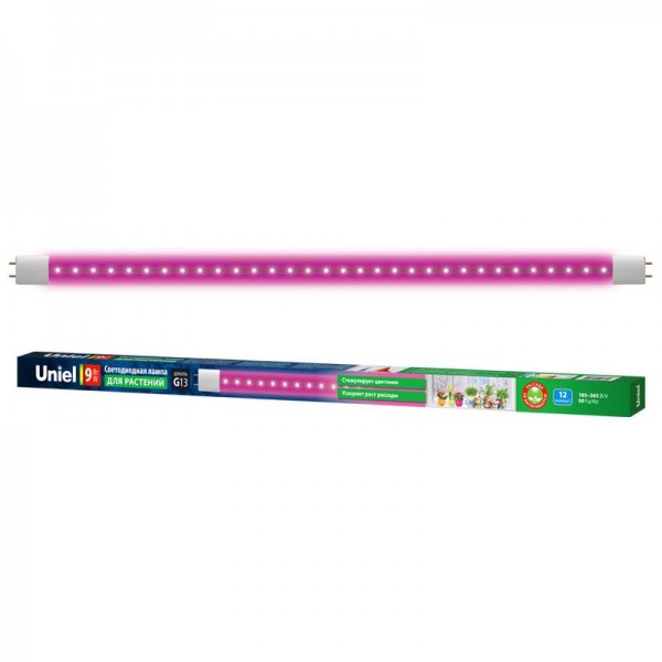  Лампа светодиодная LED-T8-9W/SPSB/G13/CL PLP30WH для растений Форма "T8" прозр. колба спектр для рассады и цветения Uniel UL-00006697 