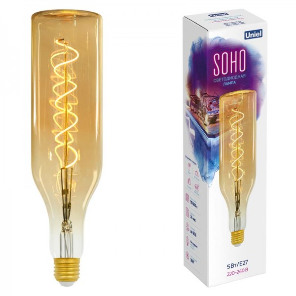  Лампа светодиодная LED-SF20-5W/SOHO/E27/CW GOLDEN GLS77GO SOHO зол. колба спиральный филамент Uniel UL-00005915 