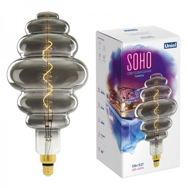  Лампа светодиодная LED-SF40-5W/SOHO/E27/CW CHROME/SMOKE GLS77CR SOHO хром./дым. колба спиральный филамент Uniel UL-00005920 