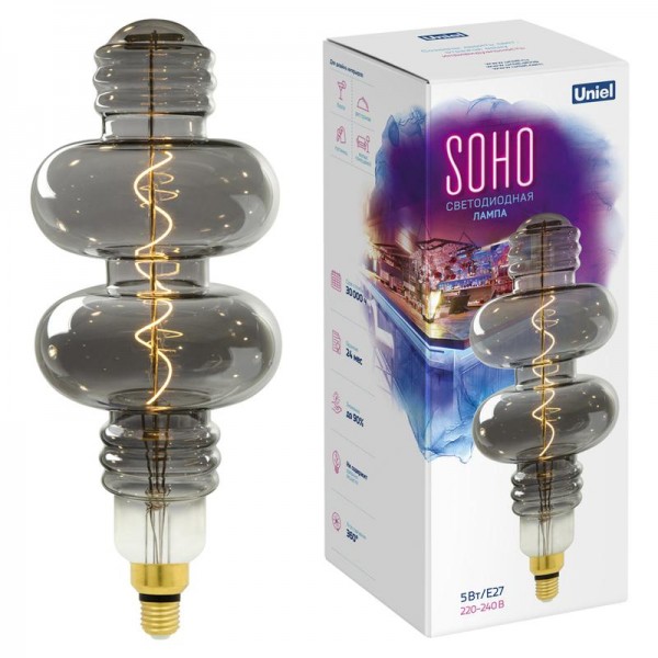  Лампа светодиодная LED-SF42-5W/SOHO/E27/CW CHROME/SMOKE GLS77CR SOHO хром./дым. колба спиральный филамент Uniel UL-00005922 