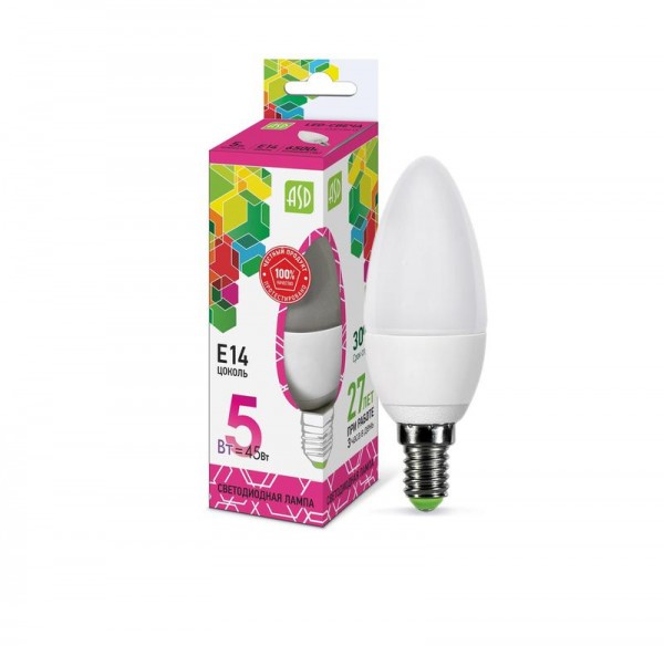  Лампа светодиодная LED-СВЕЧА-standard 5Вт 230В Е14 6500К 450лм ASD 4690612034072 