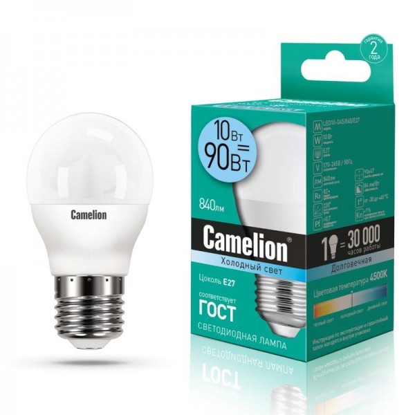  Лампа светодиодная ELMG45-10W-84K-E27 10Вт 220В Camelion 13823 