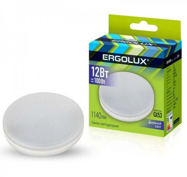  Лампа светодиодная LED-GX53-12W-GX53-6K 12Вт GX53 6500К 180-280В Ergolux 14238 