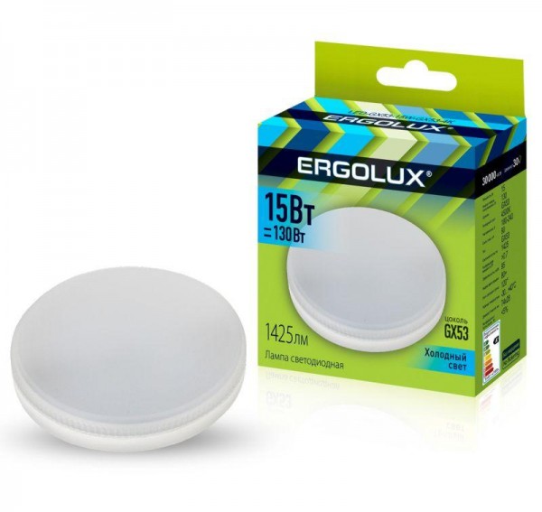  Лампа светодиодная LED-GX53-15W-GX53-4K 15Вт GX53 4500К 180-240В Ergolux 14239 