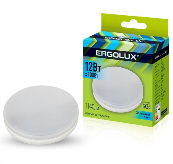  Лампа светодиодная LED-GX53-12W-GX53-4K 12Вт GX53 4500К 180-240В Ergolux 14237 