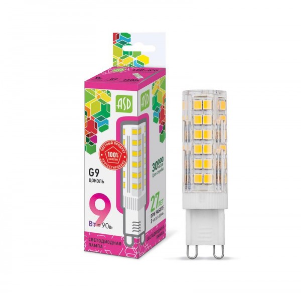  Лампа светодиодная LED-JCD-standard 9Вт 230В 6500К G9 810Лм ASD 4690612026688 