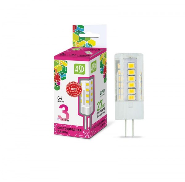  Лампа светодиодная LED-JC-standard 3Вт 12В 6500К G4 270лм ASD 4690612026381 