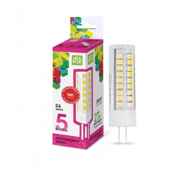  Лампа светодиодная LED-JC-standard 5Вт 12В 6500К G4 450Лм ASD 4690612026404 