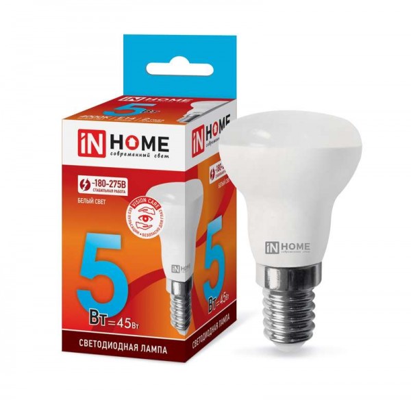  Лампа светодиодная LED-R39-VC 5Вт 230В E14 4000К 410лм IN HOME 4690612030852 