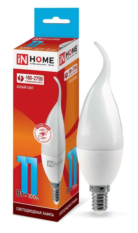  Лампа светодиодная LED-СВЕЧА НА ВЕТРУ-VC 11Вт 230В E14 4000К 990лм IN HOME 4690612030470 