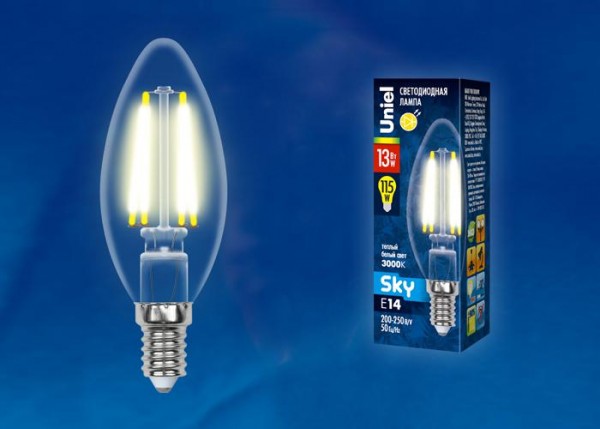  Лампа светодиодная LED-C35-13W/3000K/E14/CL PLS02WH Uniel UL-00005899 
