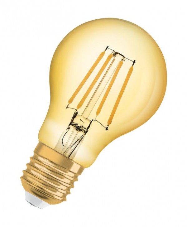  Лампа светодиодная филаментная Vintage 1906 LED CL A FIL GOLD 50 non-dim 6.5W/824 6.5Вт (замена 50Вт) тепл. бел. E27 золотистая OSRAM 4058075293298 