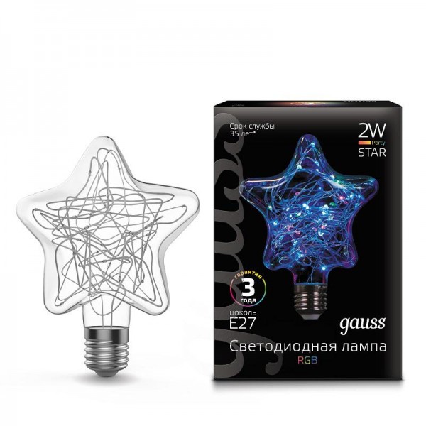  Лампа светодиодная Vintage Star 115х155мм 2Вт E27 RGB 1/5/40 Gauss 160802008 