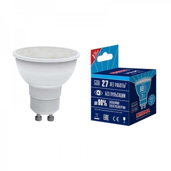  Лампа светодиодная LED-JCDR-7W/NW/GU10/NR Norma мат. картон Volpe UL-00003836 