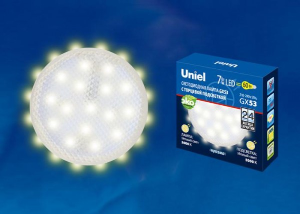  Лампа светодиодная LED-GX53-7W/3000K+3000K/GX53/PR PLB02WH 3000К призма торц. подсветка тепл. бел. свет картон Uniel UL-00006500 