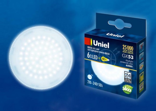  Лампа светодиодная LED-GX53-6W/6500K/GX53/FR PLZ01WH мат. картон Uniel UL-00005311 