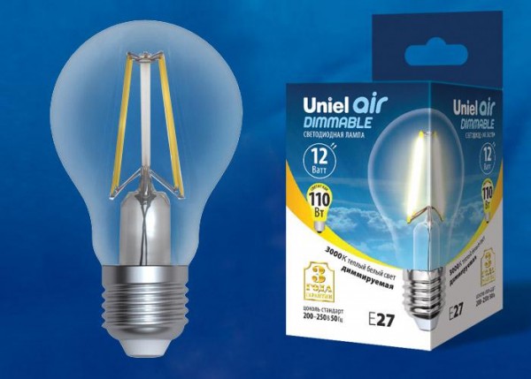  Лампа светодиодная LED-A60-12W/3000K/E27/CL/DIM GLA01TR Air диммир. картон Uniel UL-00005183 