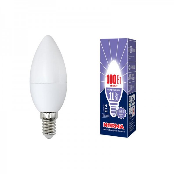  Лампа светодиодная LED-C37-11W/DW/E14/FR/NR Norma мат. картон Volpe UL-00003810 