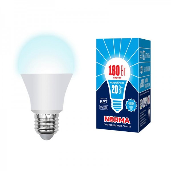  Лампа светодиодная LED-A65-20W/NW/E27/FR/NR Norma мат. картон Volpe UL-00004029 