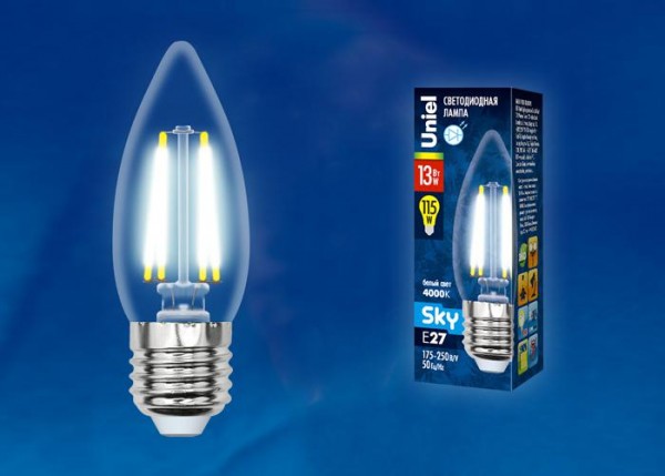  Лампа светодиодная LED-C35-13W/4000K/E27/CL PLS02WH Sky прозр. картон Uniel UL-00005902 