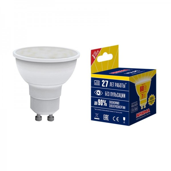  Лампа светодиодная LED-JCDR-7W/WW/GU10/NR Norma мат. картон Volpe UL-00003838 