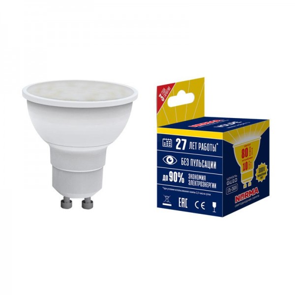  Лампа светодиодная LED-JCDR-10W/WW/GU10/NR Norma мат. картон Volpe UL-00003842 