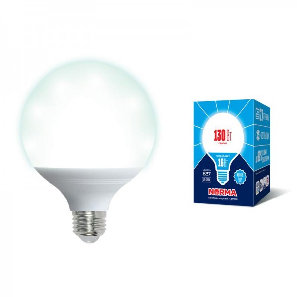  Лампа светодиодная LED-G95-16W/4000K/E27/FR/NR Norma мат. картон Volpe UL-00004874 