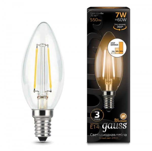  Лампа светодиодная Black Filament Candle 7Вт 2700К E14 step dimmable Gauss 103801107-S 