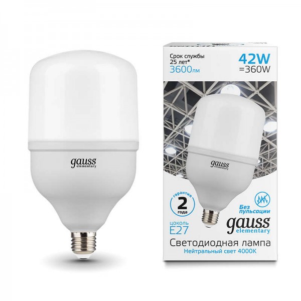  Лампа светодиодная Elementary T120 E27 42Вт 3600лм 180-240В 4000К Gauss 63224 