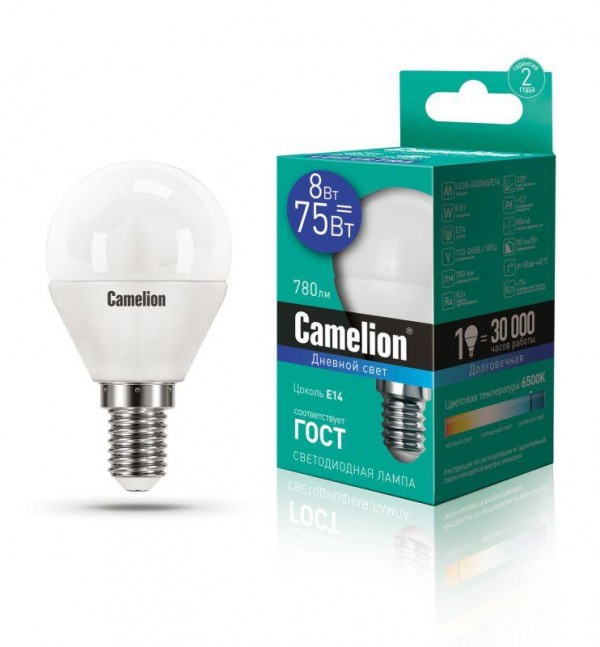 Лампа светодиодная LED8-G45/865/E14 8Вт 220В Camelion 13371 