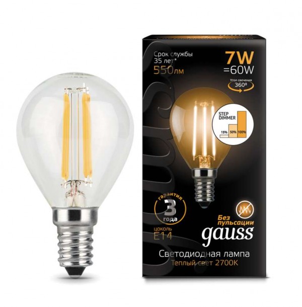  Лампа светодиодная Black Filament Globe 7Вт 2700К E14 step dimmable Gauss 105801107-S 