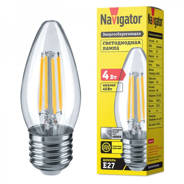  Лампа светодиодная 14 006 NLL-F-C35-4-230-4K-E27 Navigator 14006 