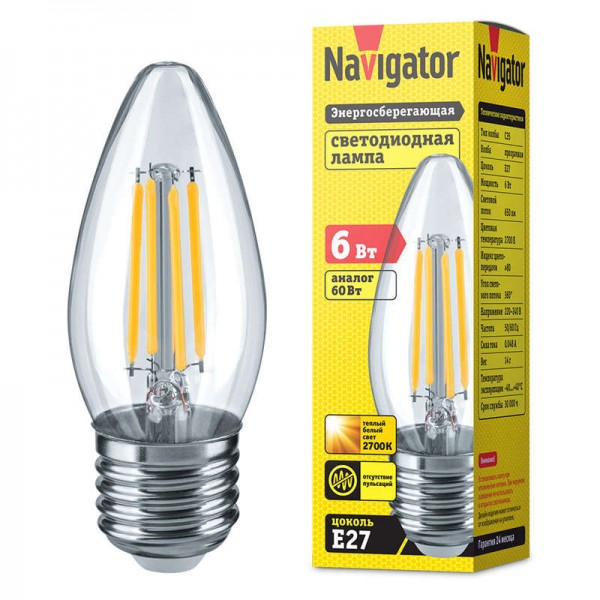  Лампа светодиодная 14 007 NLL-F-C35-6-230-2.7K-E27 Navigator 14007 