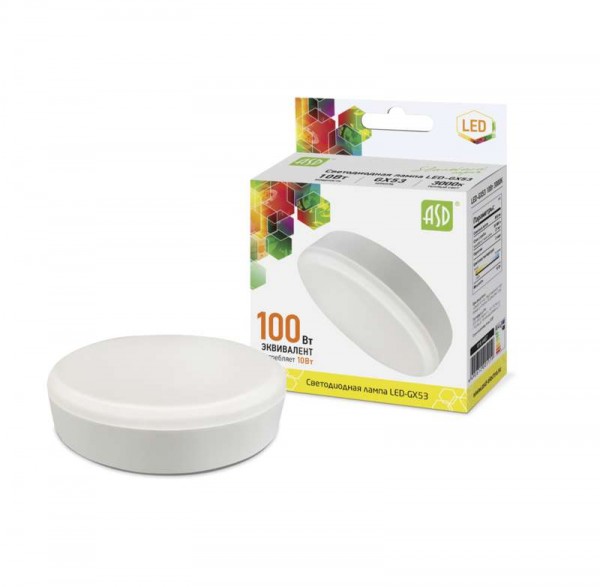  Лампа светодиодная LED-GX53-standard 12Вт 230В 3000К 1080лм ASD 4690612014418 