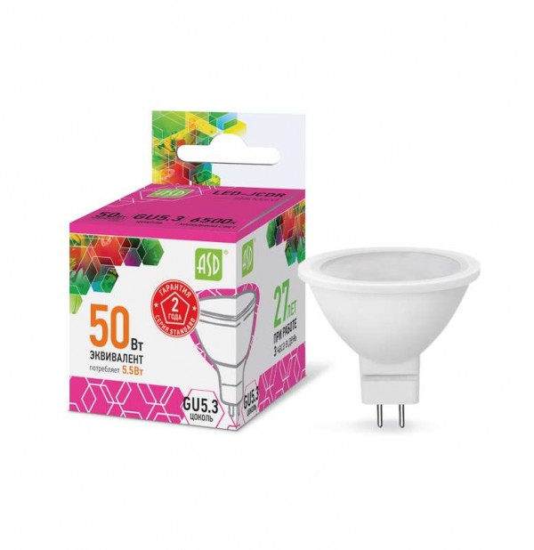  Лампа светодиодная LED-JCDR-standard 5.5Вт 230В GU5.3 6500К 495Лм ASD 4690612012261 