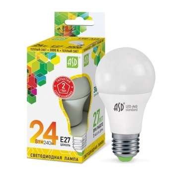  Лампа светодиодная LED-A60-standard 24Вт грушевидная 230В E27 3000К 2160лм ASD 4690612014265 