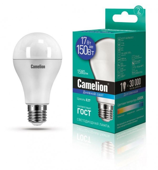  Лампа светодиодная LED17-A65/865/E27 17Вт 220В Camelion 12653 