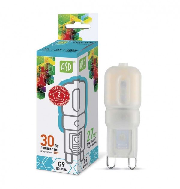  Лампа светодиодная LED-JCD-standard 3Вт капсульная 4000К бел. G9 270лм 160-260В ASD 4690612003306 