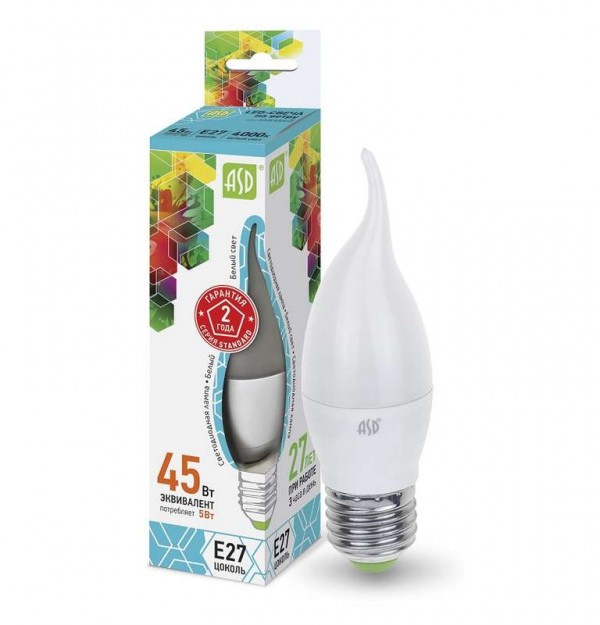  Лампа светодиодная LED-СВЕЧА НА ВЕТРУ-standard 5Вт СВЕЧА НА ВЕТРУ 4000К бел. E27 450лм 160-260В ASD 4690612004549 