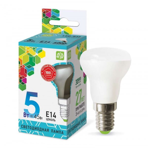  Лампа светодиодная LED-R39-standard 5Вт 4000К бел. E14 450лм 160-260В ASD 4690612006703 