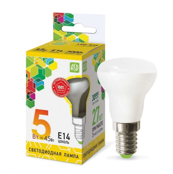  Лампа светодиодная LED-R39-standard 5Вт 3000К тепл. бел. E14 450лм 160-260В ASD 4690612006697 