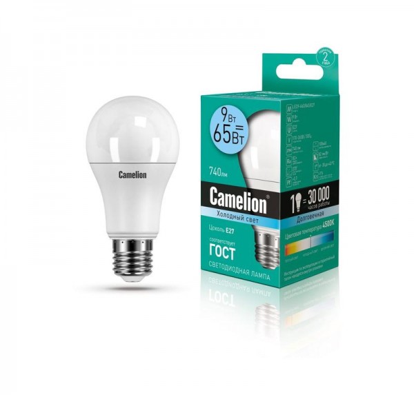  Лампа светодиодная LED9-A60/845/E27 9Вт грушевидная 4500К бел. E27 720лм 220-240В Camelion 12044 