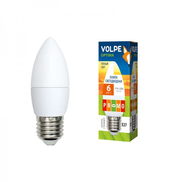  Лампа светодиодная LED-C37-6W/WW/E27/FR/O 6Вт свеча 3000К тепл. бел. E27 450лм 175-250В Volpe UL-00001066 