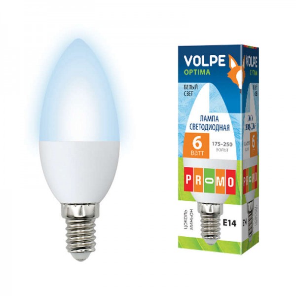  Лампа светодиодная LED-C37-6W/NW/E27/FR/O 6Вт свеча 4500К бел. E27 450лм 175-250В Volpe UL-00001067 