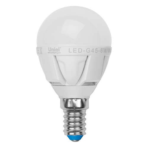  Лампа светодиодная LED-G45-6Вт/NW/E14/FR/DIM PLP01WH 6Вт шар 4500К бел. E14 600лм 220-230В диммир. упак. картон Uniel UL-00000692 