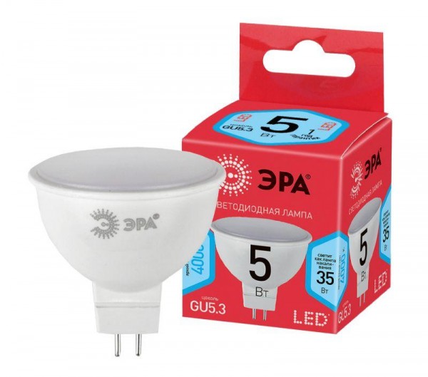  Лампа светодиодная smd MR16-5w-840-GU5.3 ECO ЭРА Б0019061 