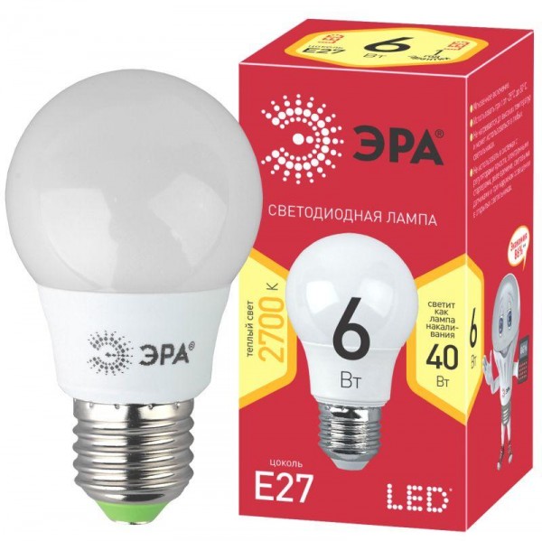  Лампа светодиодная smd A55-6w-827-E27 ECO ЭРА Б0028008 